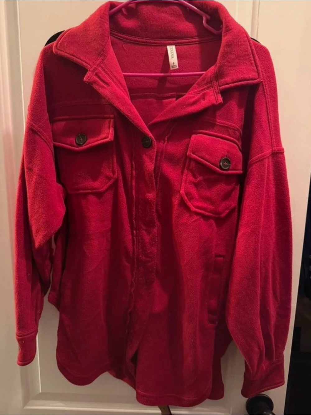 Zenana Outfitters Red Fleece Utility Shirt Jacket